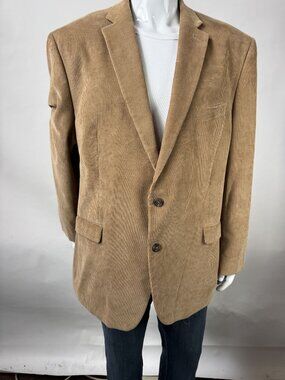Chaps Mens Corduroy Blazer 48R Tan 2-Button Jacket Paisley Lining Cotton Vintage